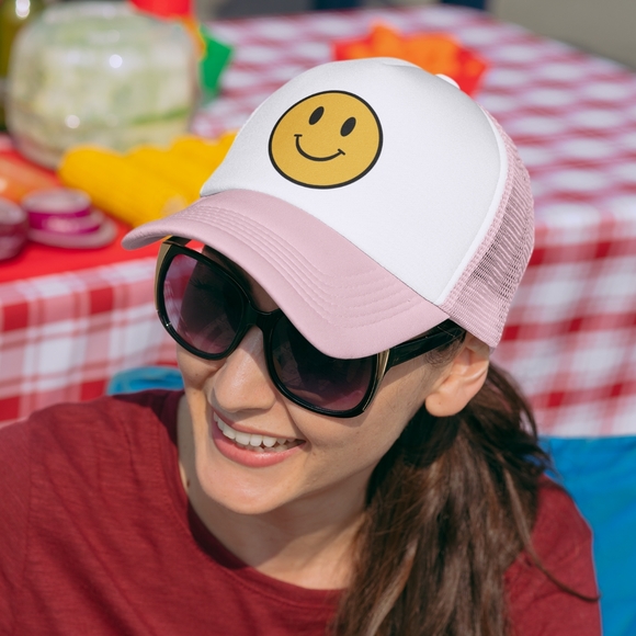 Smiley Face Emoji Baseball Hats Snapback Meshback Trucker Hats - Picture 13 of 13